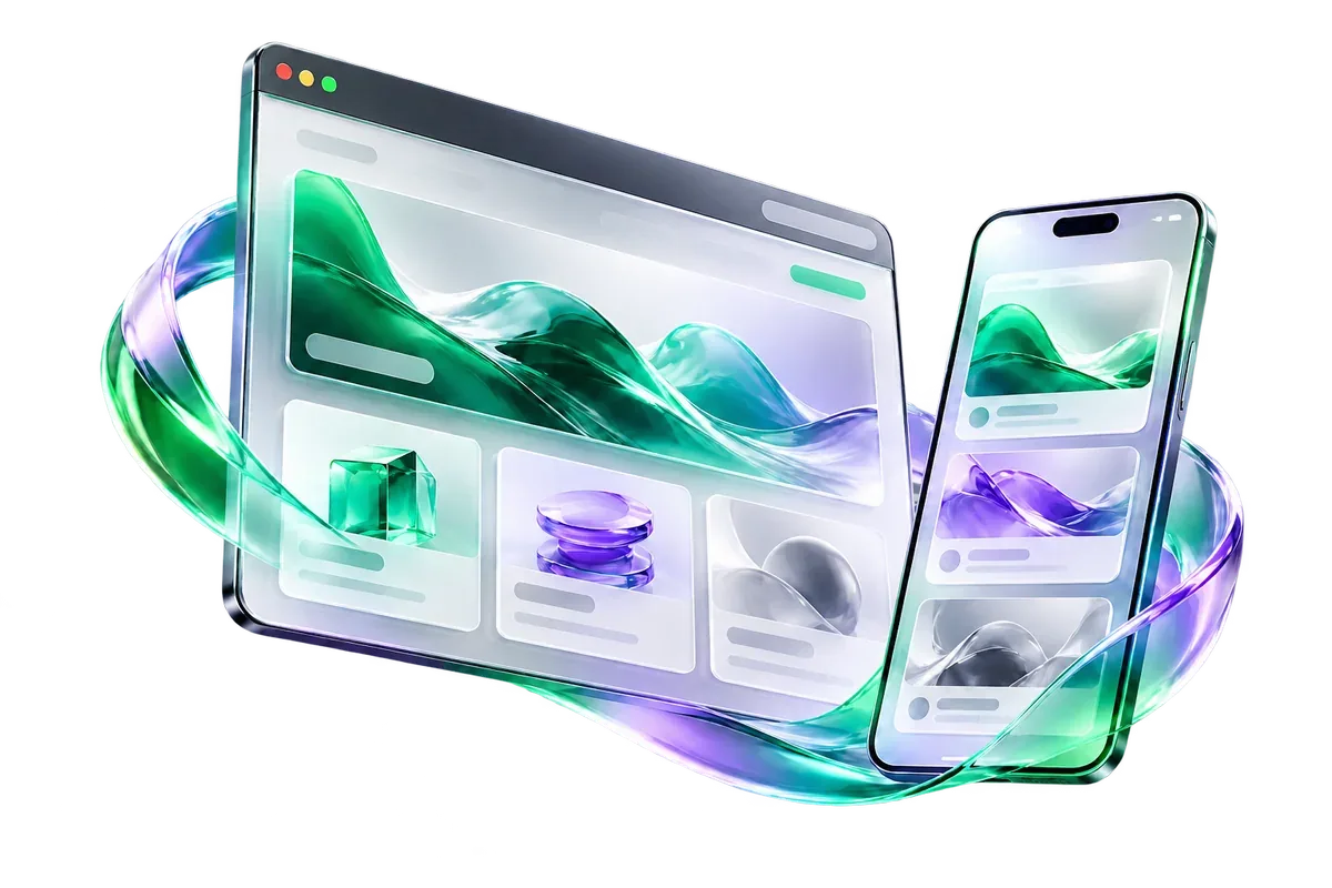 Dispositivos 3D que representan proyectos digitales publicados