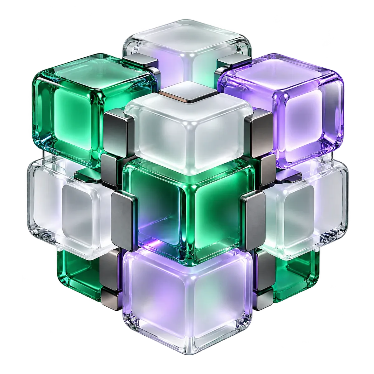 Escultura modular 3D que representa servicios conectados