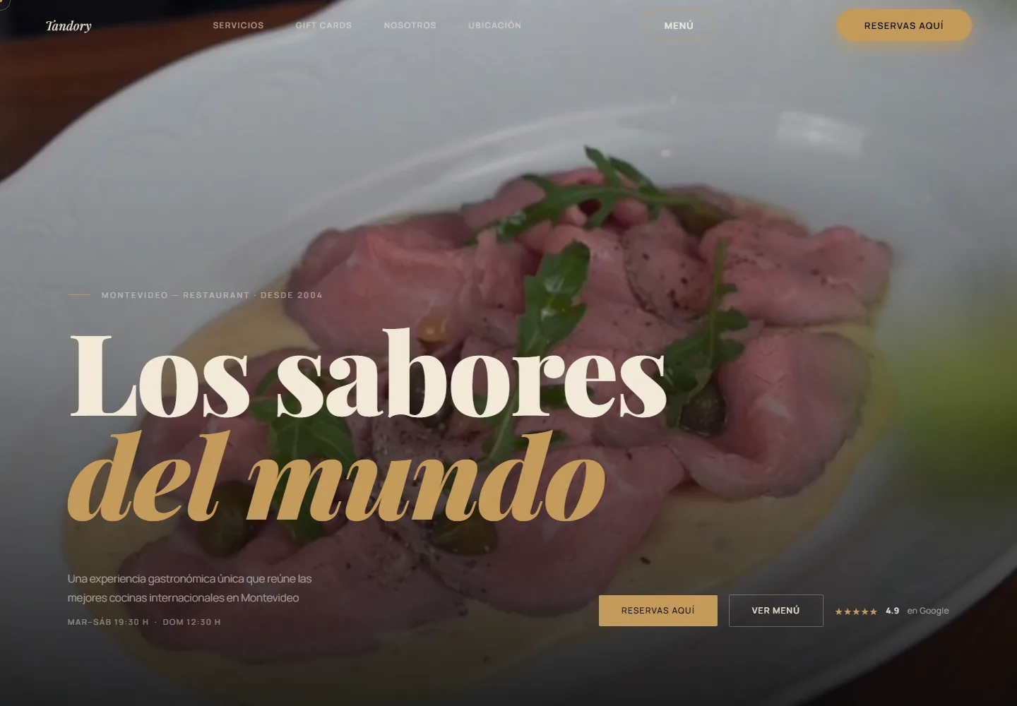 Página web de Restaurant Tandory en computador